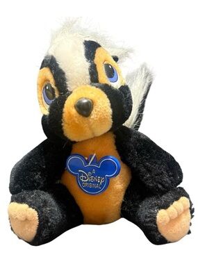 Vintage 1980s Disney Bambi Flower the Skunk Plush 6" Collectible Stuffed Animal